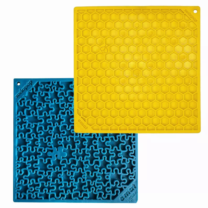 Large Blue Jigsaw & Large Yellow Honeycomb eMat Lick Mat Bundle